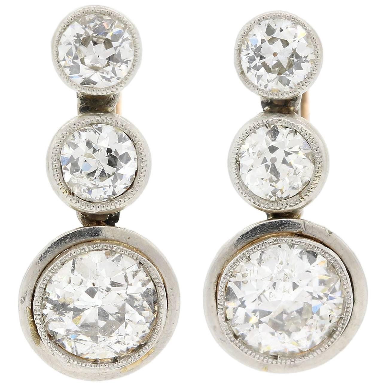 Vintage Old Cut Diamonds Platinum Gold Earrings