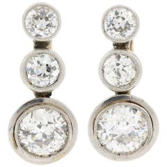 Vintage Old Cut Diamonds Platinum Gold Earrings 12