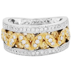 Natural Fancy Yellow Diamond Two Color Gold Filigree Band Ring
