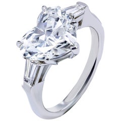 GIA Certified 3.31 Carat Heart Shape Diamond Three-Stone Engagement Ring