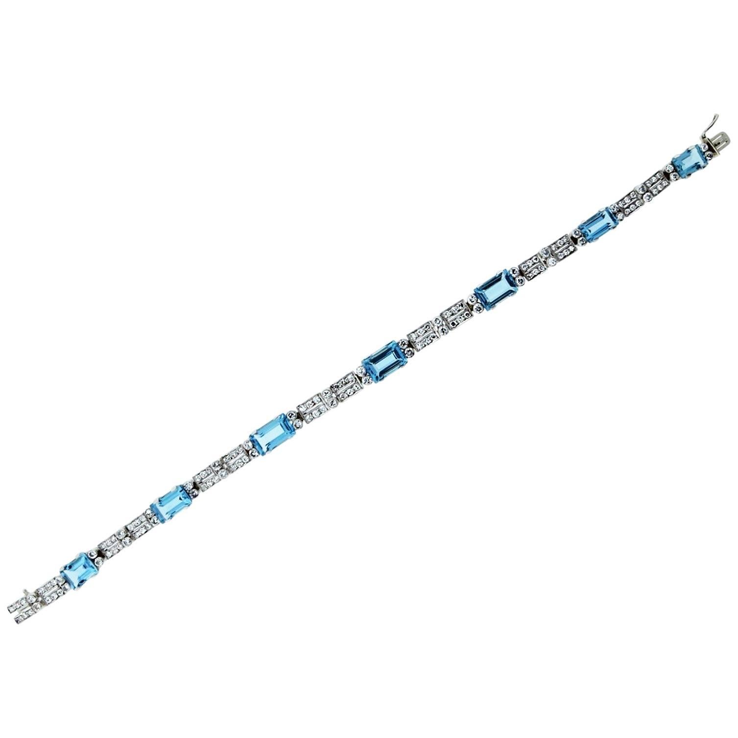  Aquamarine Diamond Link Bracelet For Sale