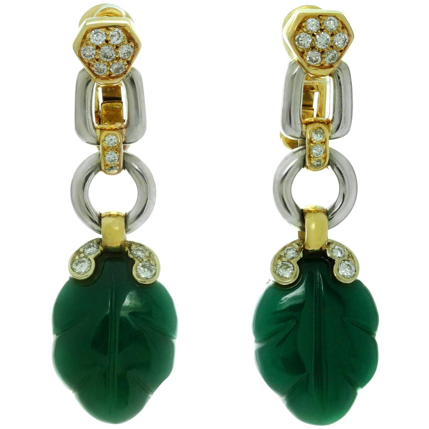 Cartier Green Onyx Diamond Yellow and White Gold Earrings