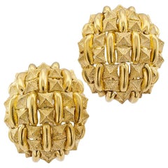 Vintage 1970s Domed Textured Gold Earrings