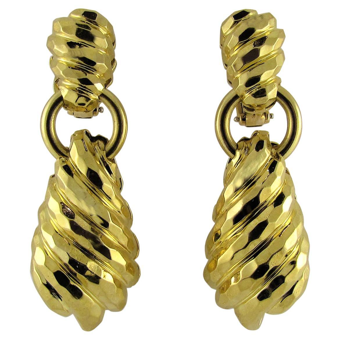 Henry Dunay Hammered Gold Earrings For Sale
