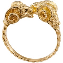 Lalaounis 1980s Twin Ram Heads Gold Ring