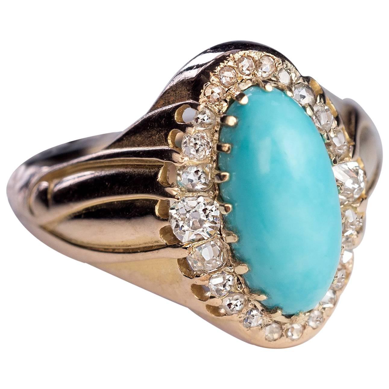 Antique Victorian Turquoise Diamond Gold Ring