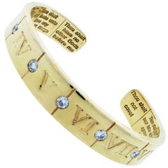 Ten Commandments Diamond Gold Cuff Bracelet