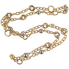 18 Karat Gold Diamonds and  Tahiti Pearls Long Chain Necklace 