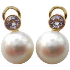Michael Kneebone Silver Sapphire South Seas Pearl Stud Earrings