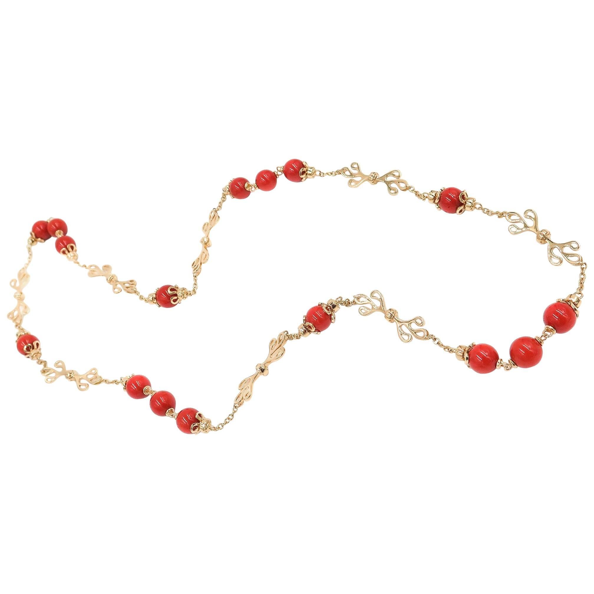 Gold and Coral Endless Necklace