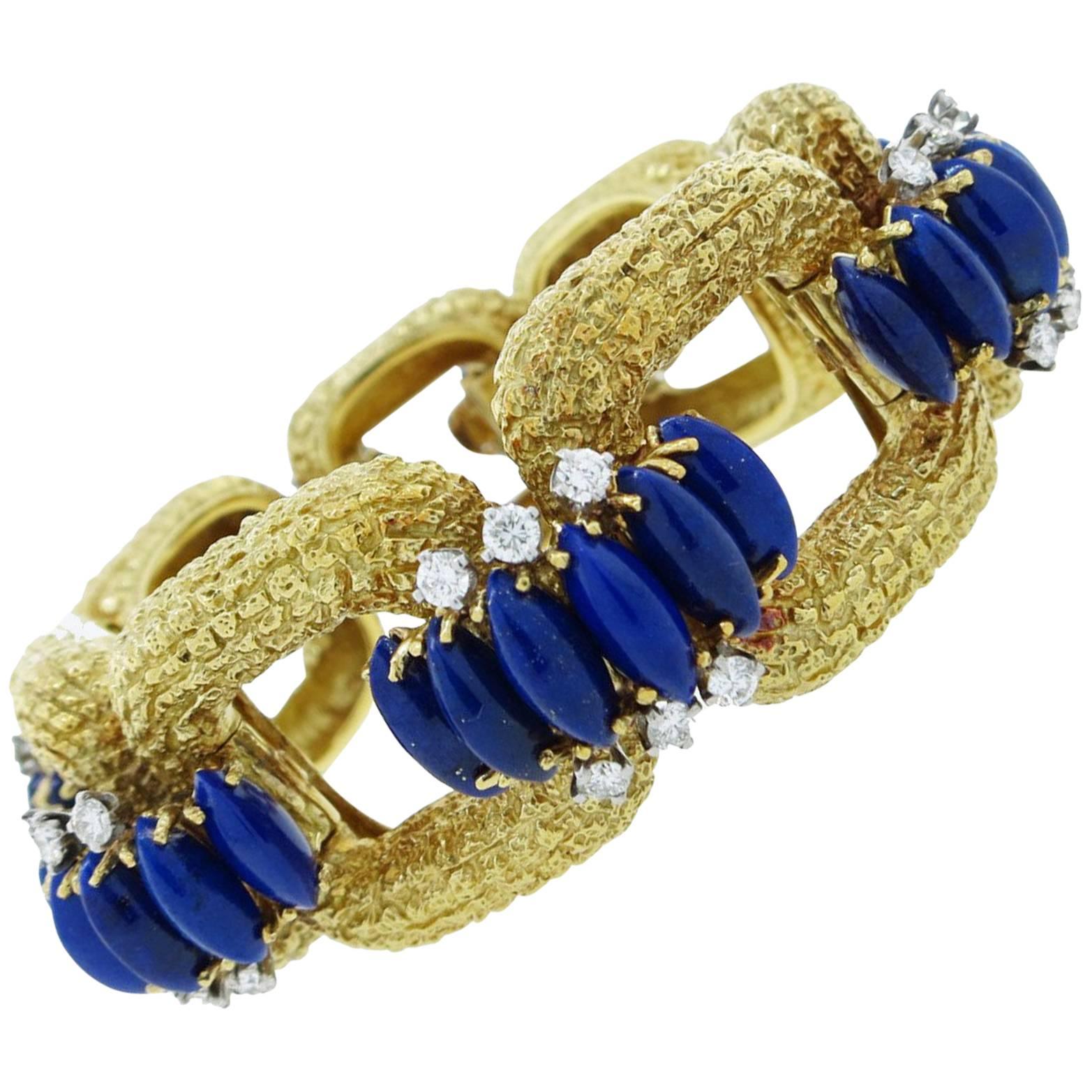 Striking La Triomphe Lapis Lazuli Diamond Gold Bracelet