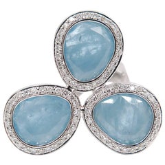 Aquamarine Diamond White Gold Cocktail Ring 4