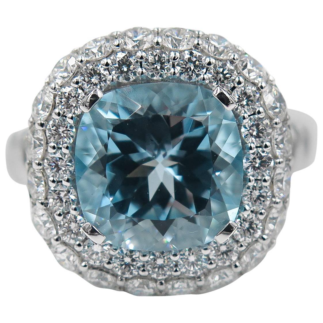 Blue Topaz Diamond White Gold Ring