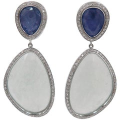 Aquamarine and Tanzanite White Gold Drop Earrings