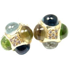 Laura Munder Diamond Peridot Aquamarine Topaz Yellow Gold Earrings 2