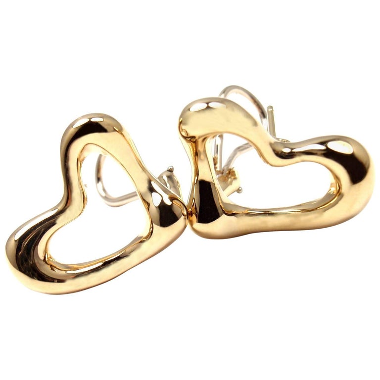 Tiffany And Co Elsa Peretti Open Heart Yellow Gold Earrings For Tiffany Co Elsa Peretti Open Heart Yellow Gold Earrings For