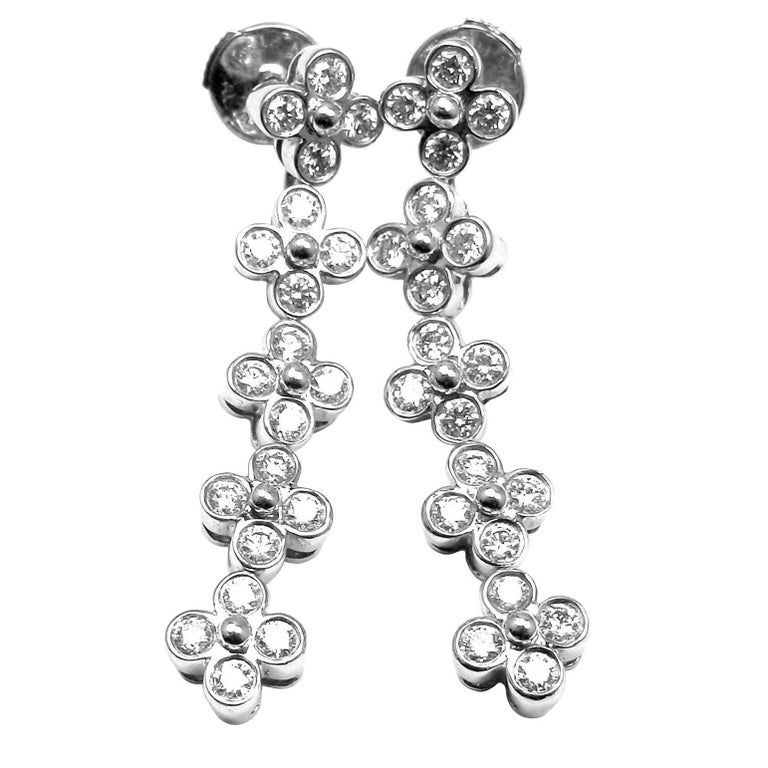 Tiffany and Co. Lace Diamond Five Flower Drop Dangle Platinum Earrings