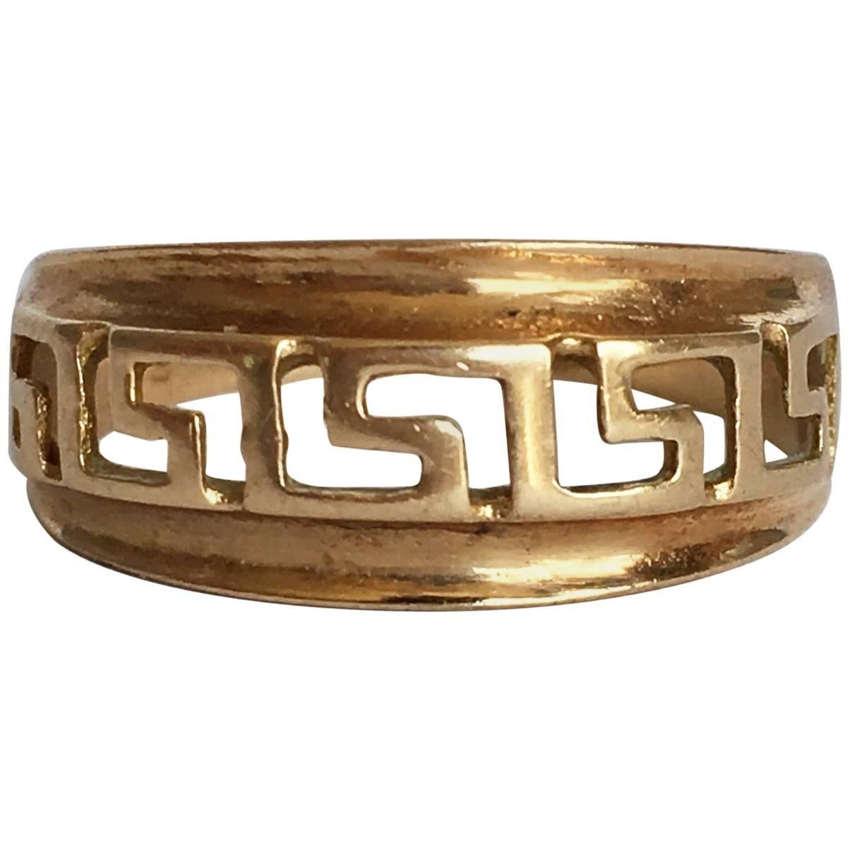14 Carat Gold Geometric Greek Key Band Vintage Sculptural Ring