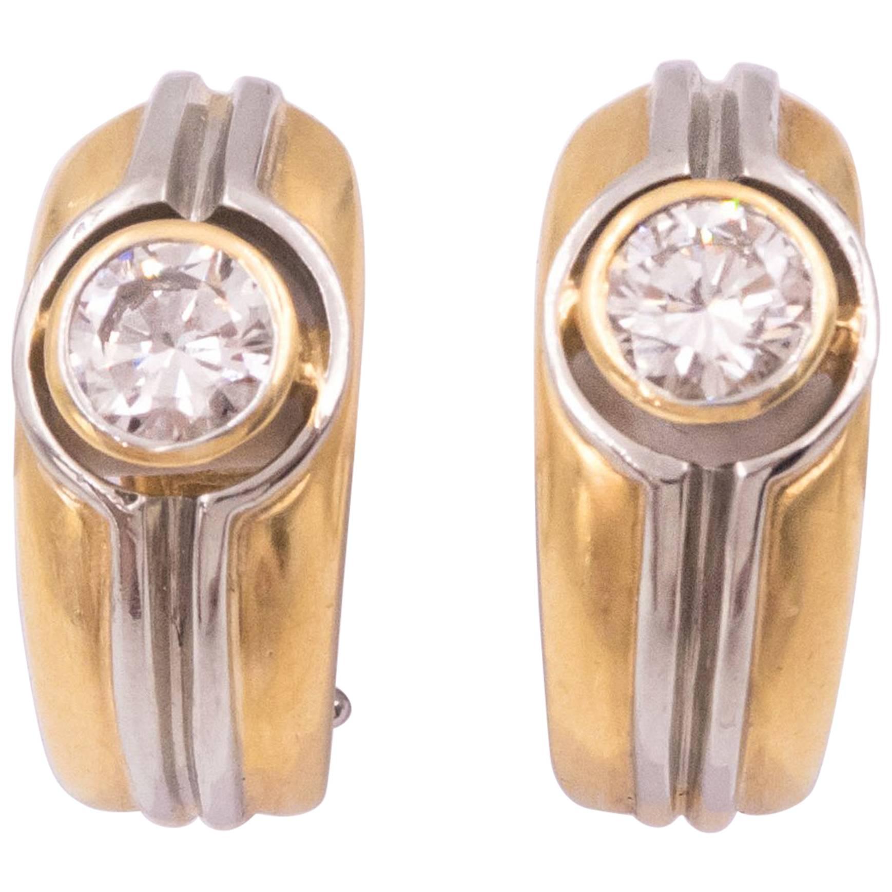 Diamond Earrings in 18 Karat Yellow and White Gold For Sale