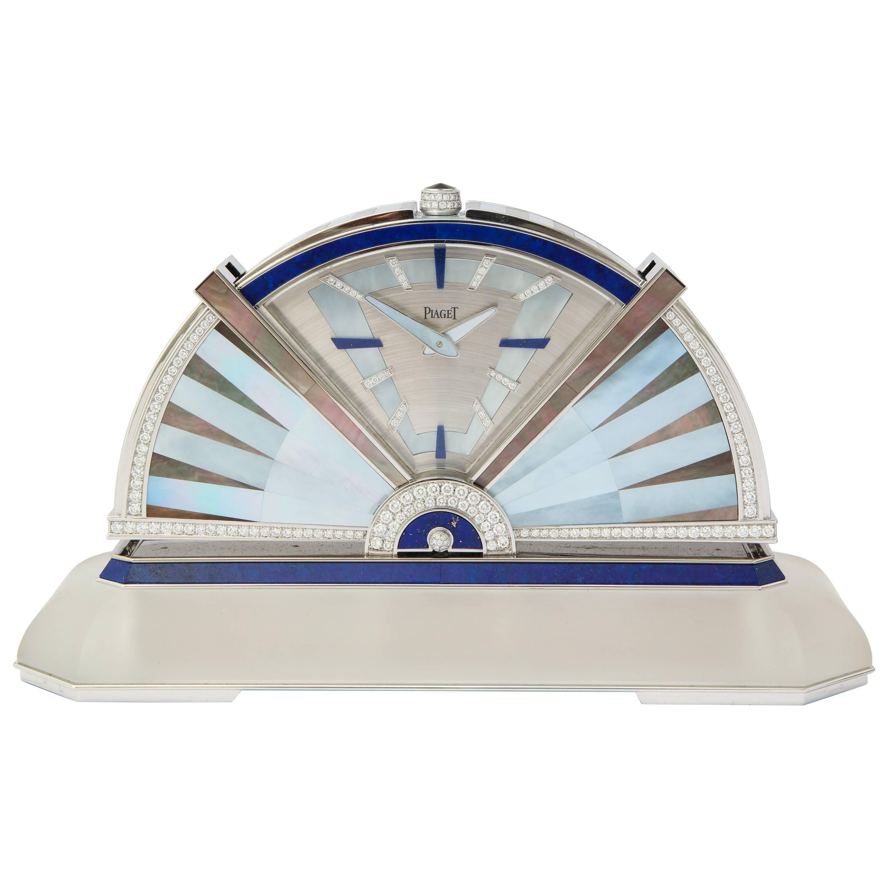 Piaget Diamond White Gold Multi Gem Table Clock