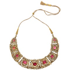 Antique Mughal Indian Spinel Diamond Jaipur Enamel Necklace