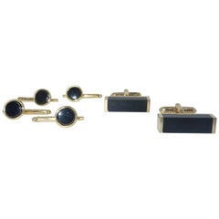Contemporary Onyx and Gold-Plated Cuff and Stud Set