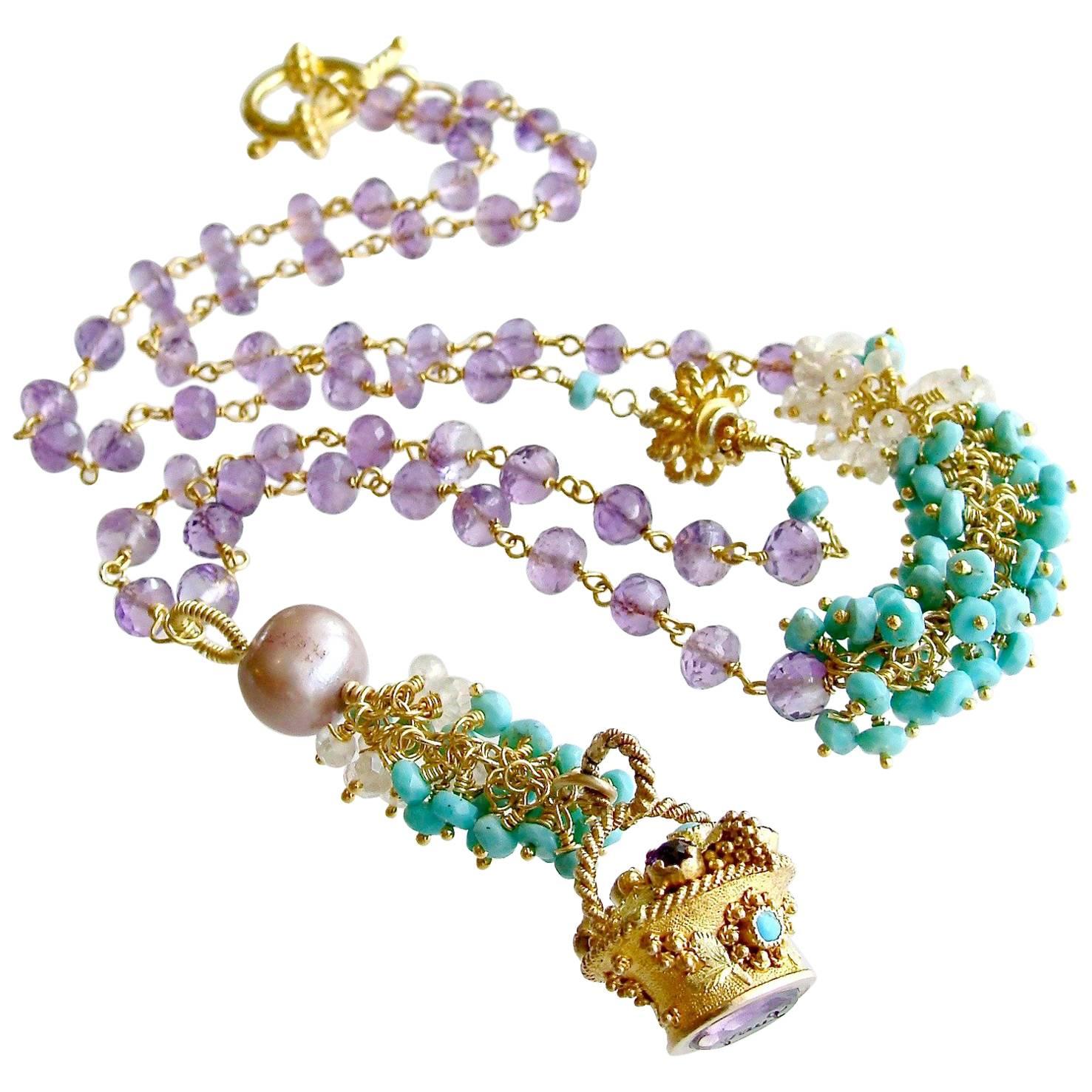 Lucy Fob Sleeping Beauty Turquoise Amethyst Mystic Moonstone Necklace