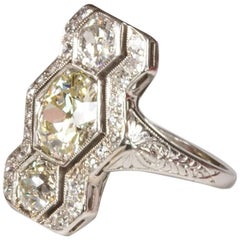 Antique Art Deco Platinum Hexagon 3.01 Carat Diamond Ring