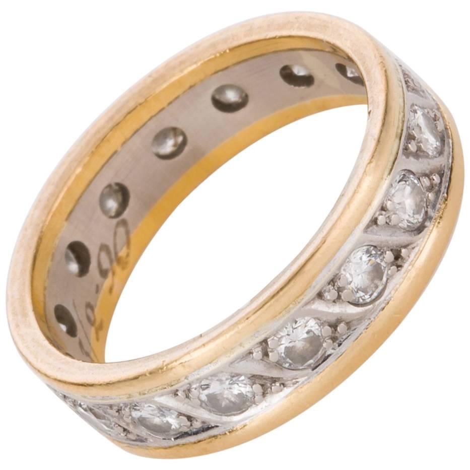 Two-Tone 18 Karat Gold and Diamond Band Ring For Sale