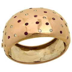 Huge Retro-Manschettenarmband mit Rubinen und Diamanten