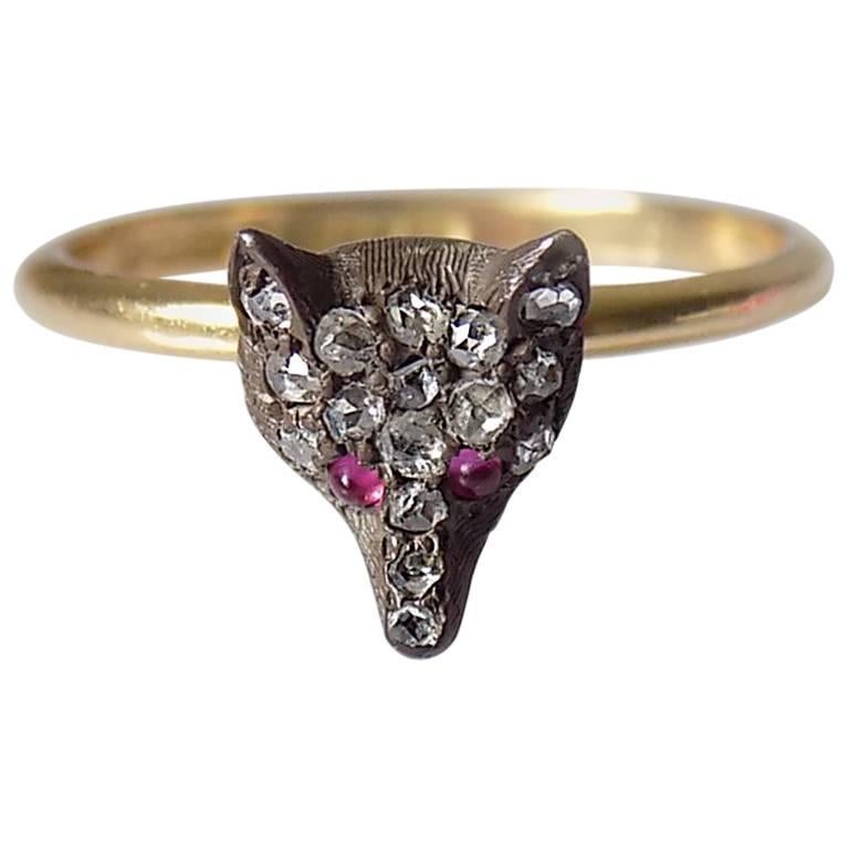 Victorian Silver Gold Diamond Fox Ring