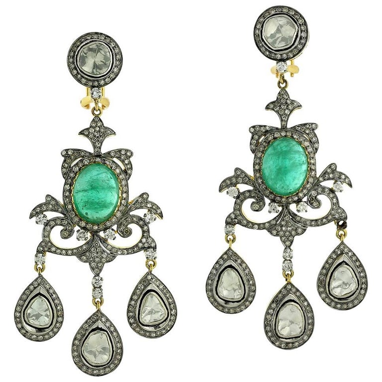 Indian Emerald Diamond Chandelier Earrings For Sale at 1stDibs indian