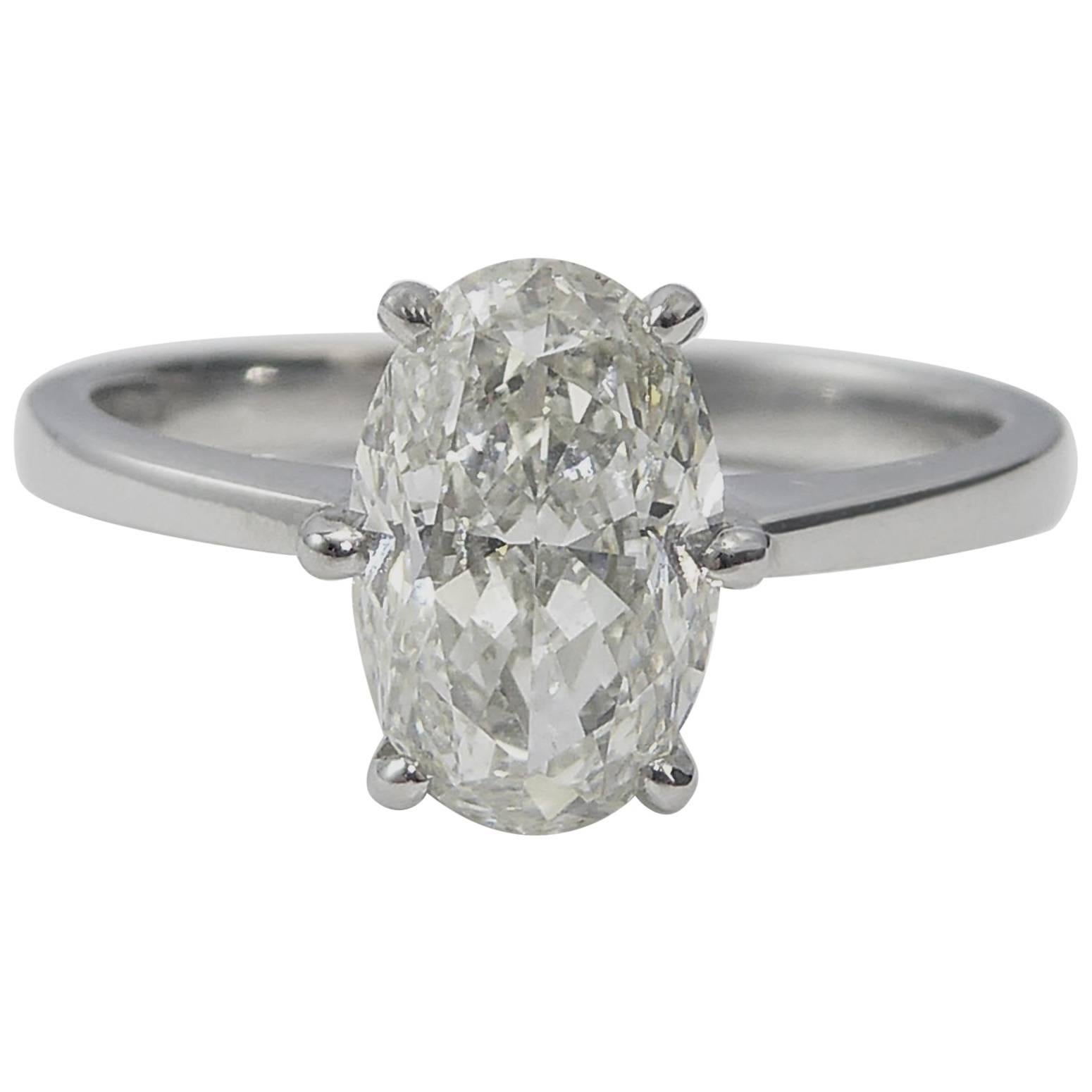 Oval Diamond Engagement Ring, 1.51 Carat Brilliant Cut Solitaire, Platinum