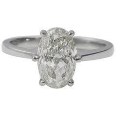 Vintage Oval Diamond Engagement Ring, 1.51 Carat Brilliant Cut Solitaire, Platinum