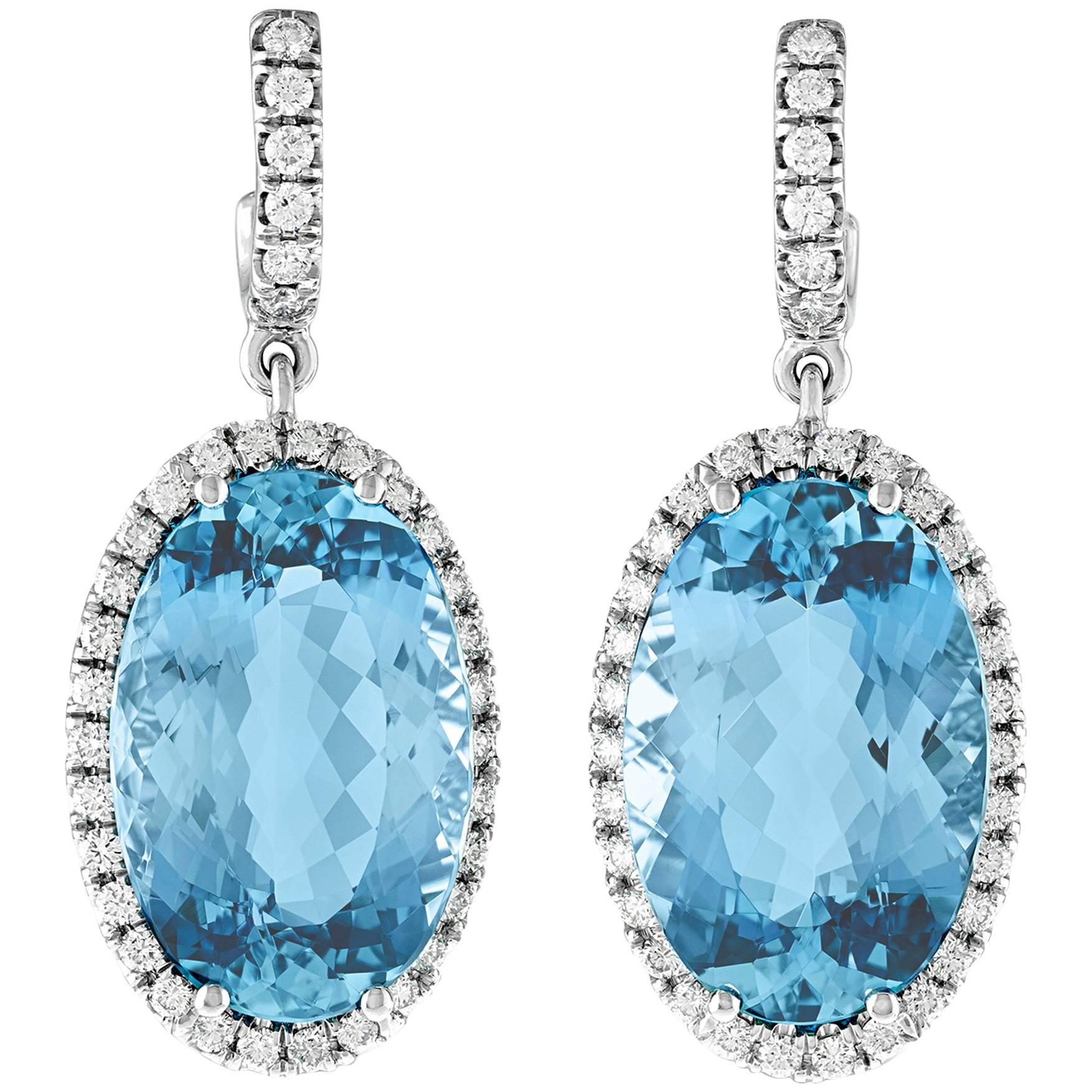 Aquamarine Dangle Earrings, 23.42 Carat