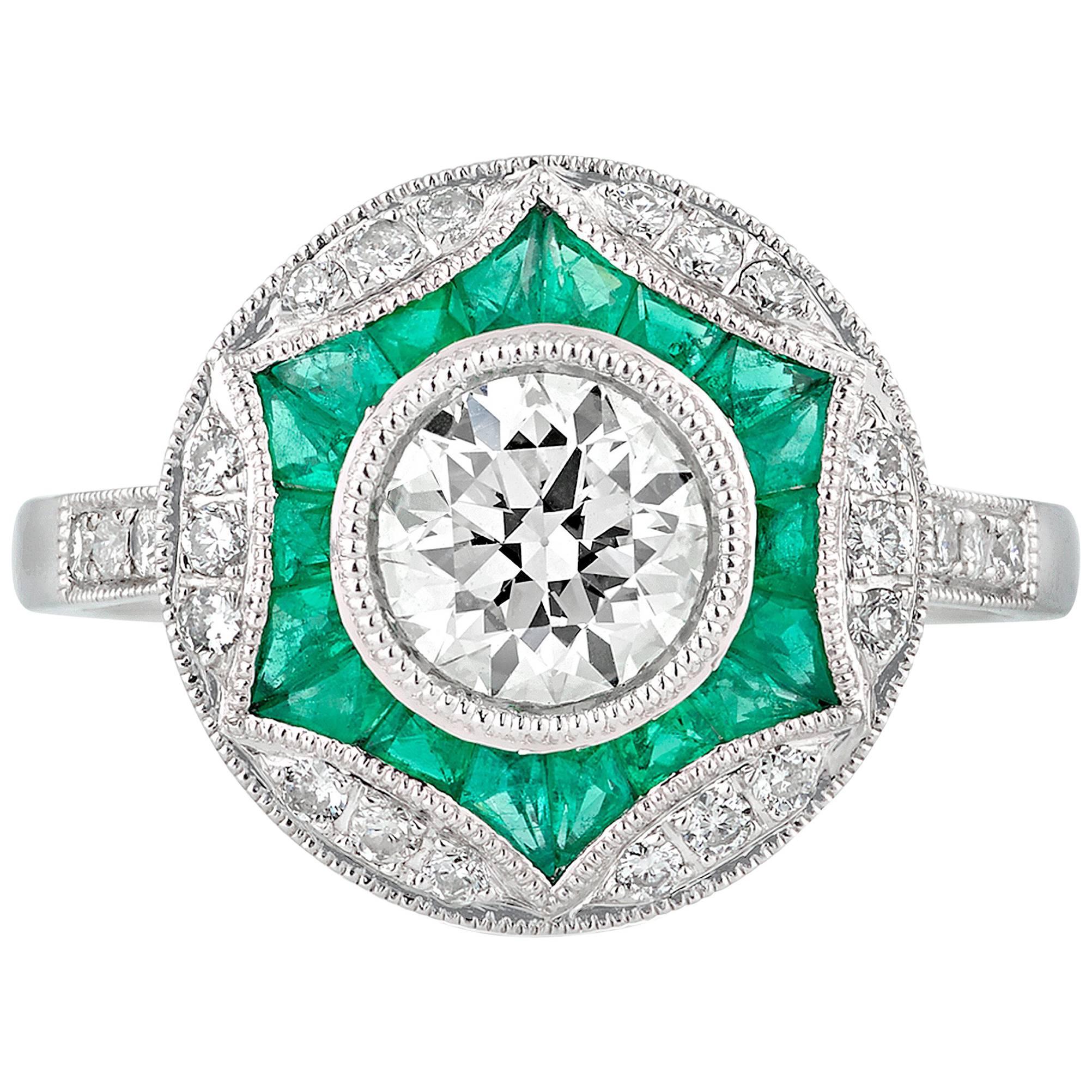 Geometric Circular Emerald Diamond Engagement Ring at 1stDibs