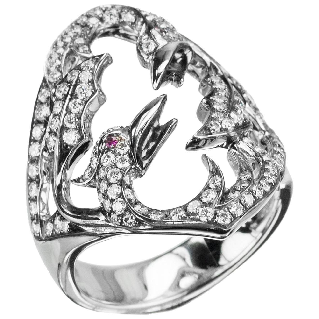Stephen Webster Diamond “Griffin’s Lair” Ring in 18 Karat White Gold For Sale