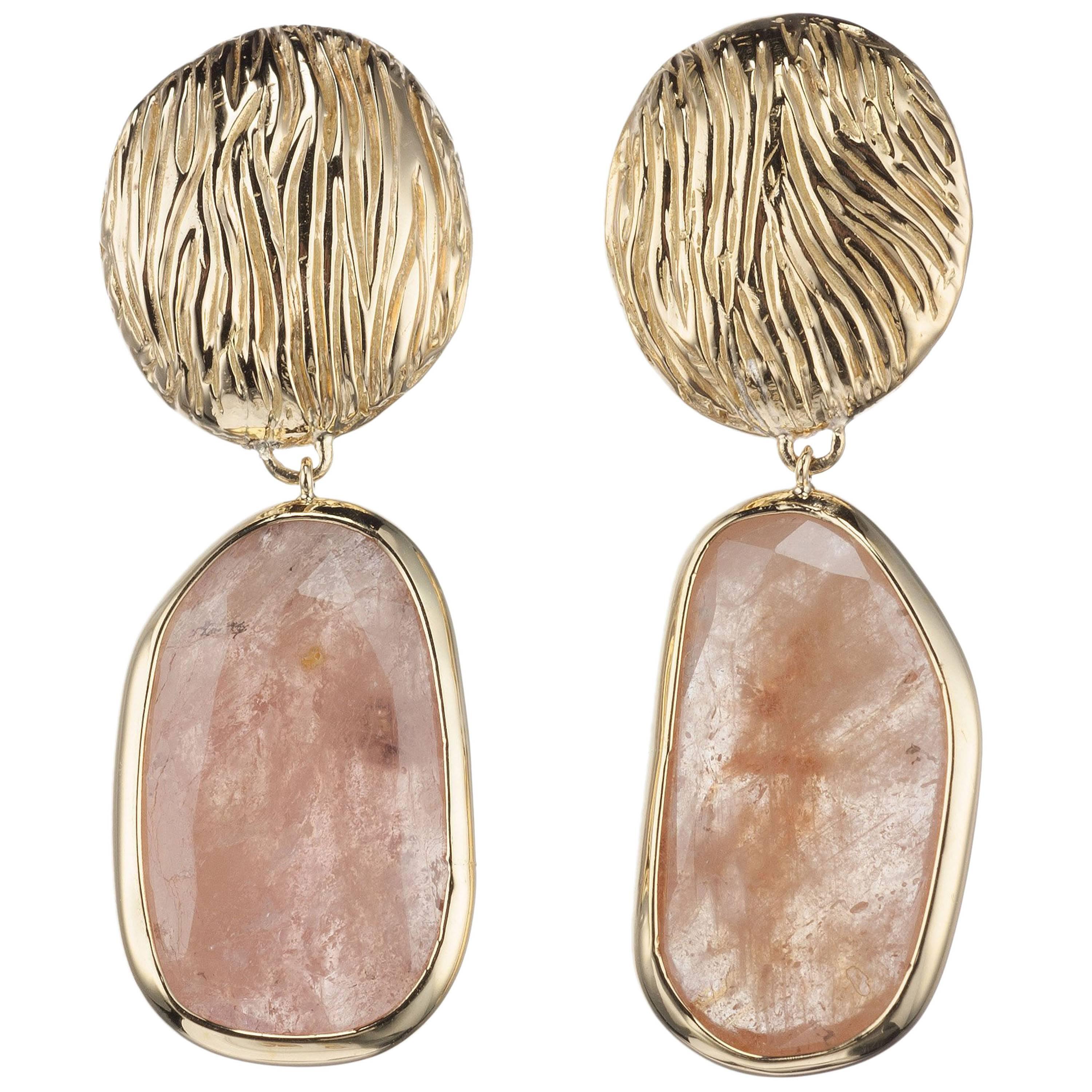 Yvel Pink Sapphire Slice Earrings in 18 Karat Yellow Gold For Sale