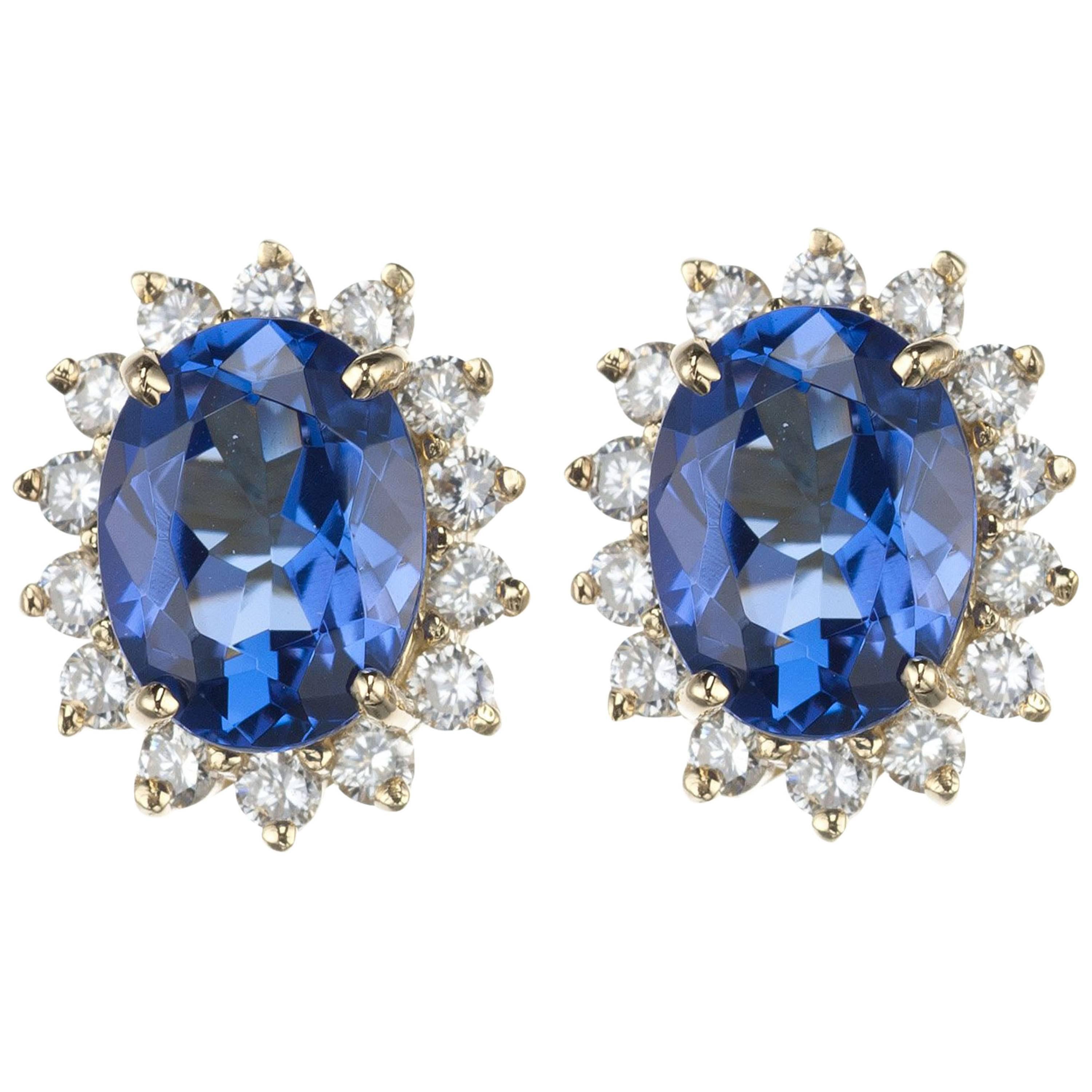 Tanzanite Diamond Cluster Earrings 