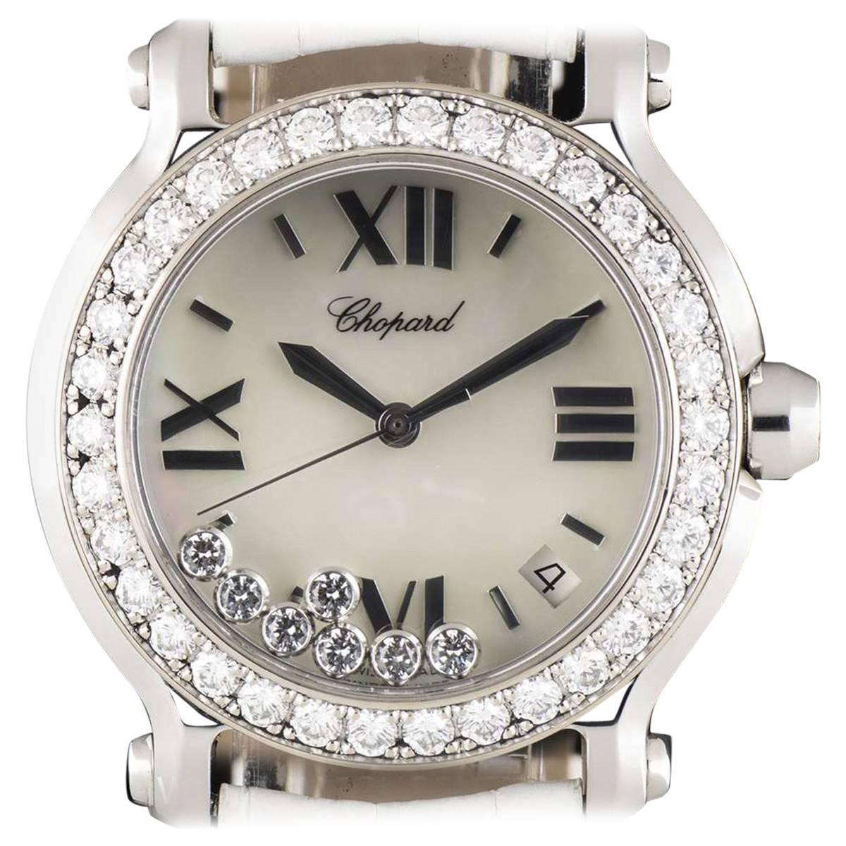 Chopard Ladies Stainless Steel Mother-of-Pearl Dial Happy Diamonds Wristwatch