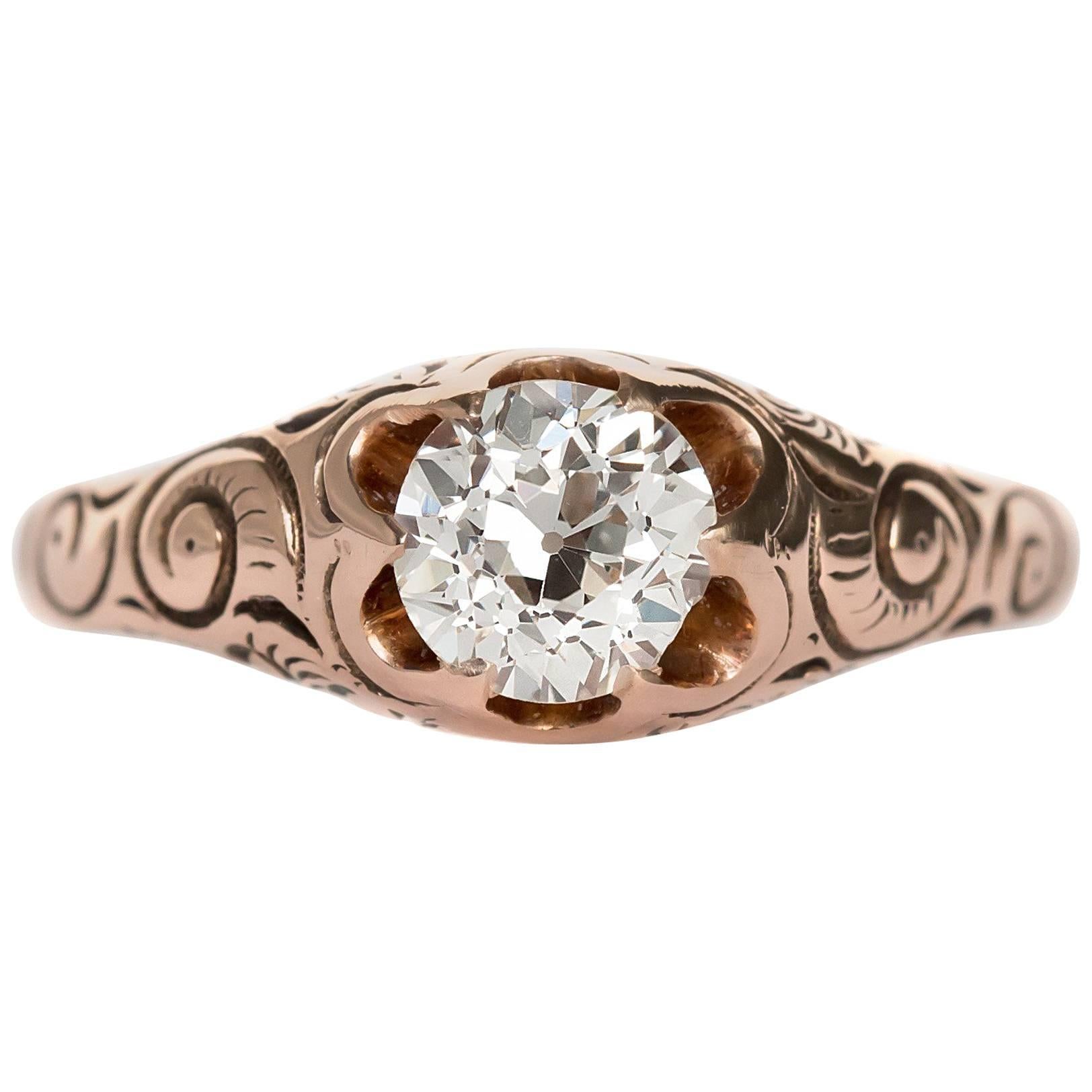 1900 Late Victorian 14 Karat Yellow Gold 0.86 Carat Diamond Engagement Ring