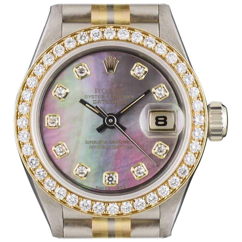 Rolex Ladies Tridor Diamond Set Black Mother-of-Pearl Dial Wristwatch Ref 69139