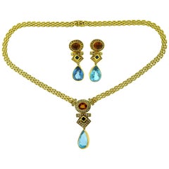 Blue Topaz, Diamond, Citrine and Sapphire Earring and Necklace Two-Piece Set 6