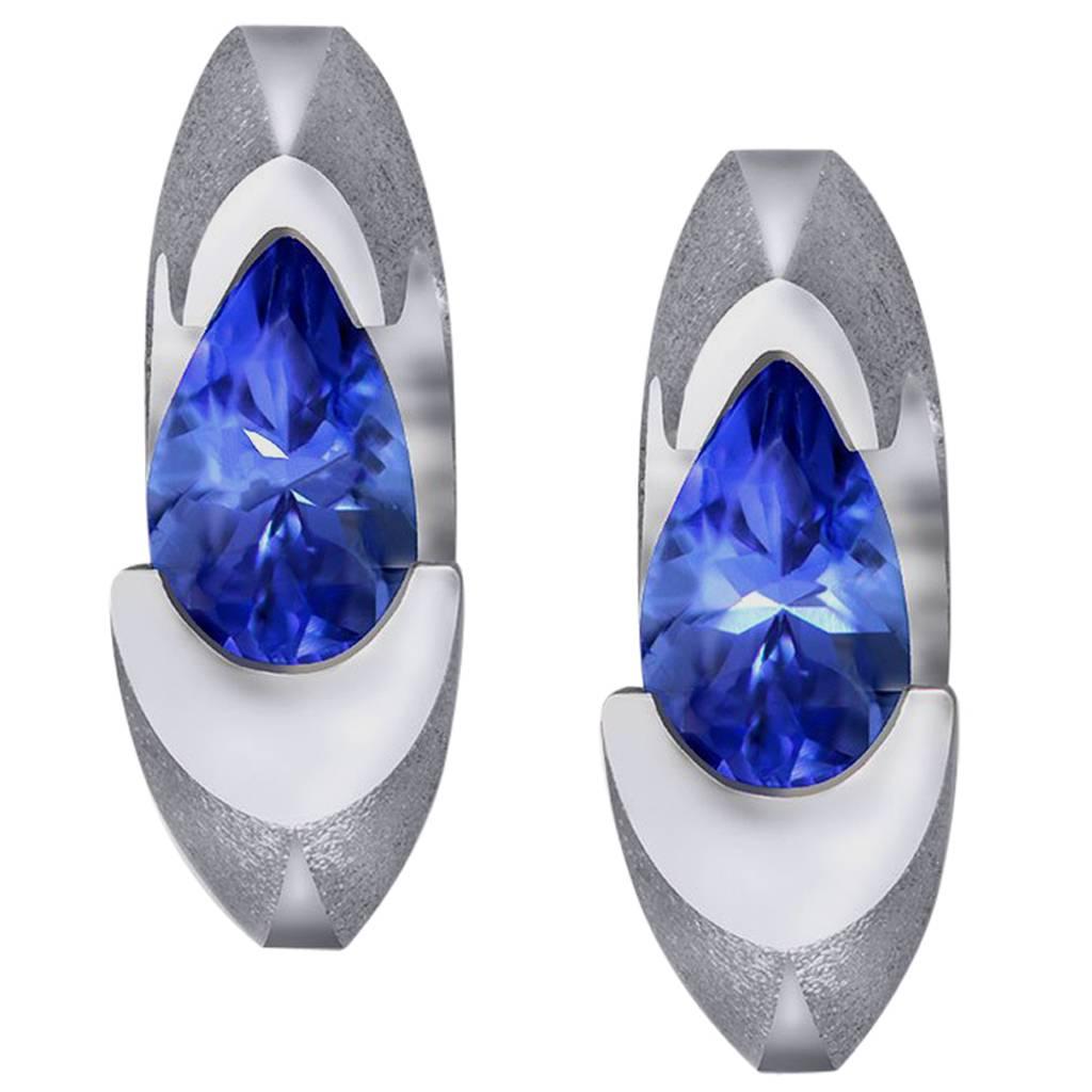 Alex Soldier Passion Tanzanite White Gold Stud Earrings One of a Kind