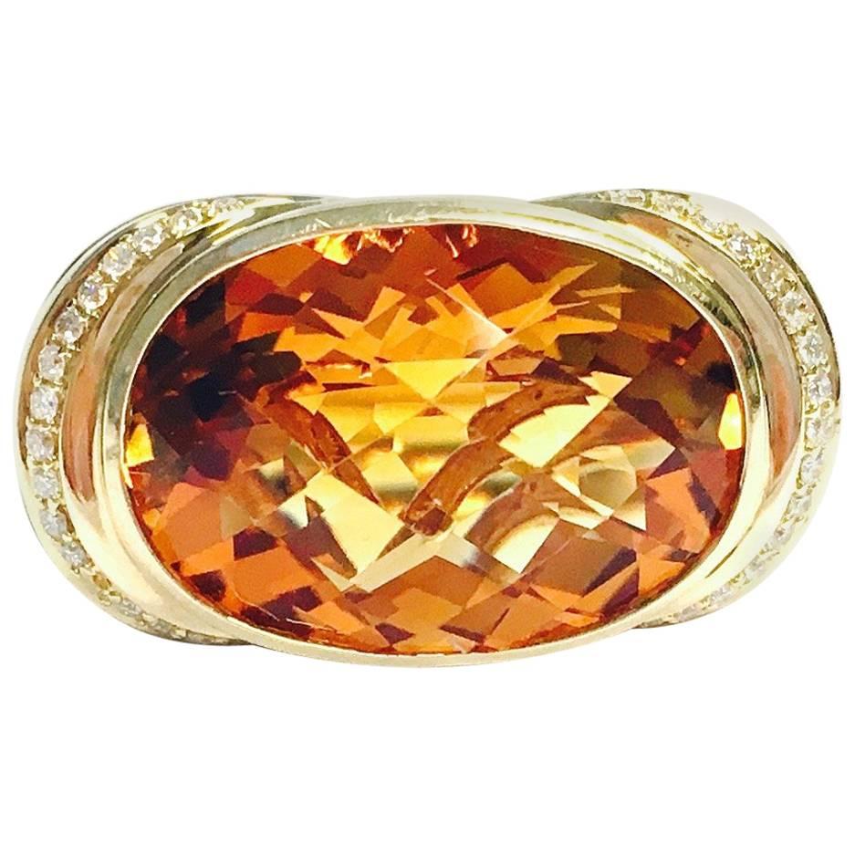 Citrine and Diamond Scalloped Cocktail Ring For Sale