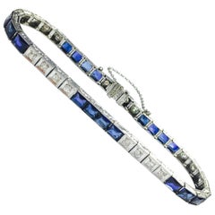 Art Deco Platinum Diamond and Synthetic Sapphire Bracelet