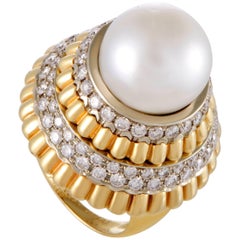 Van Cleef & Arpels Diamond and South Sea Pearl Yellow Gold Cocktail Ring 12