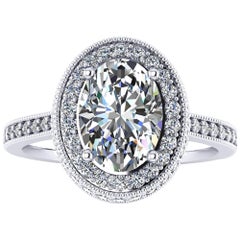 Ferrucci GIA Certified 1.73 Carat Oval Diamond Halo Engagement Ring in Platinum