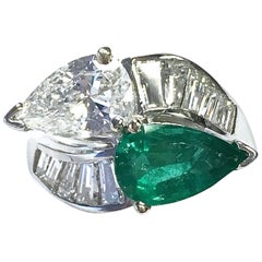 GIA Report Diamond Emerald Toi Et Moi Platinum Ring 7