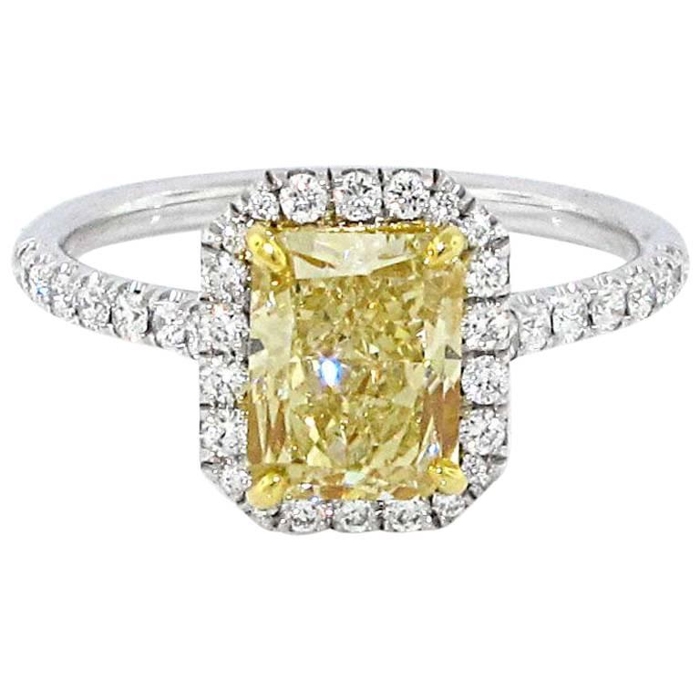 GIA Report 1.67 Carat Fancy Yellow Diamond Ring